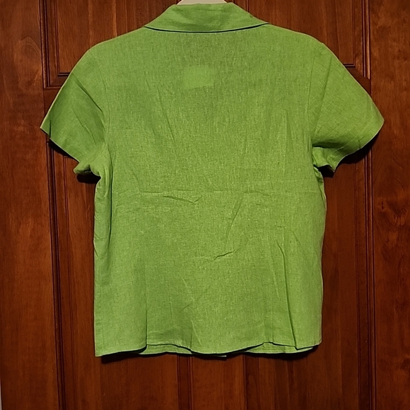 Street Fashion Woman's Sz S Shrt Sleeve Linen Button-Up Y2K top Sprout Green NWT - Picture 7 of 8